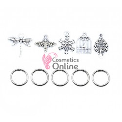 Inele din metal pentru codite afro RNG57CC Argintii, Set 5 bucati